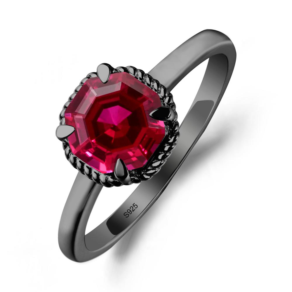 Minimalist Octagon Ruby Ring - LUO Jewelry #metal_black finish sterling silver