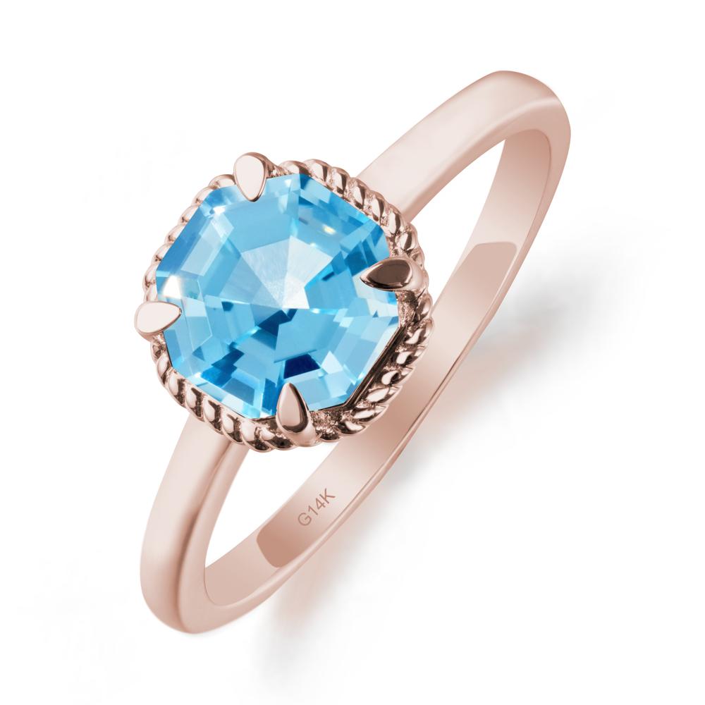Twisted Rope Halo Octagon Swiss Blue Topaz Ring - LUO Jewelry #metal_14k rose gold