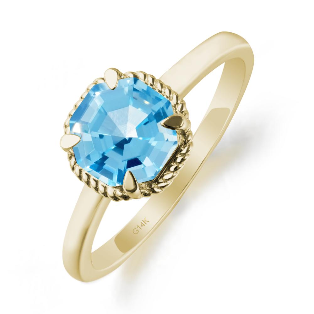 Twisted Rope Halo Octagon Swiss Blue Topaz Ring - LUO Jewelry #metal_14k yellow gold