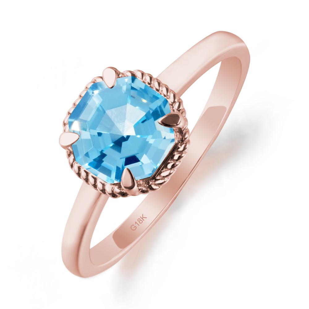 Twisted Rope Halo Octagon Swiss Blue Topaz Ring - LUO Jewelry #metal_18k rose gold