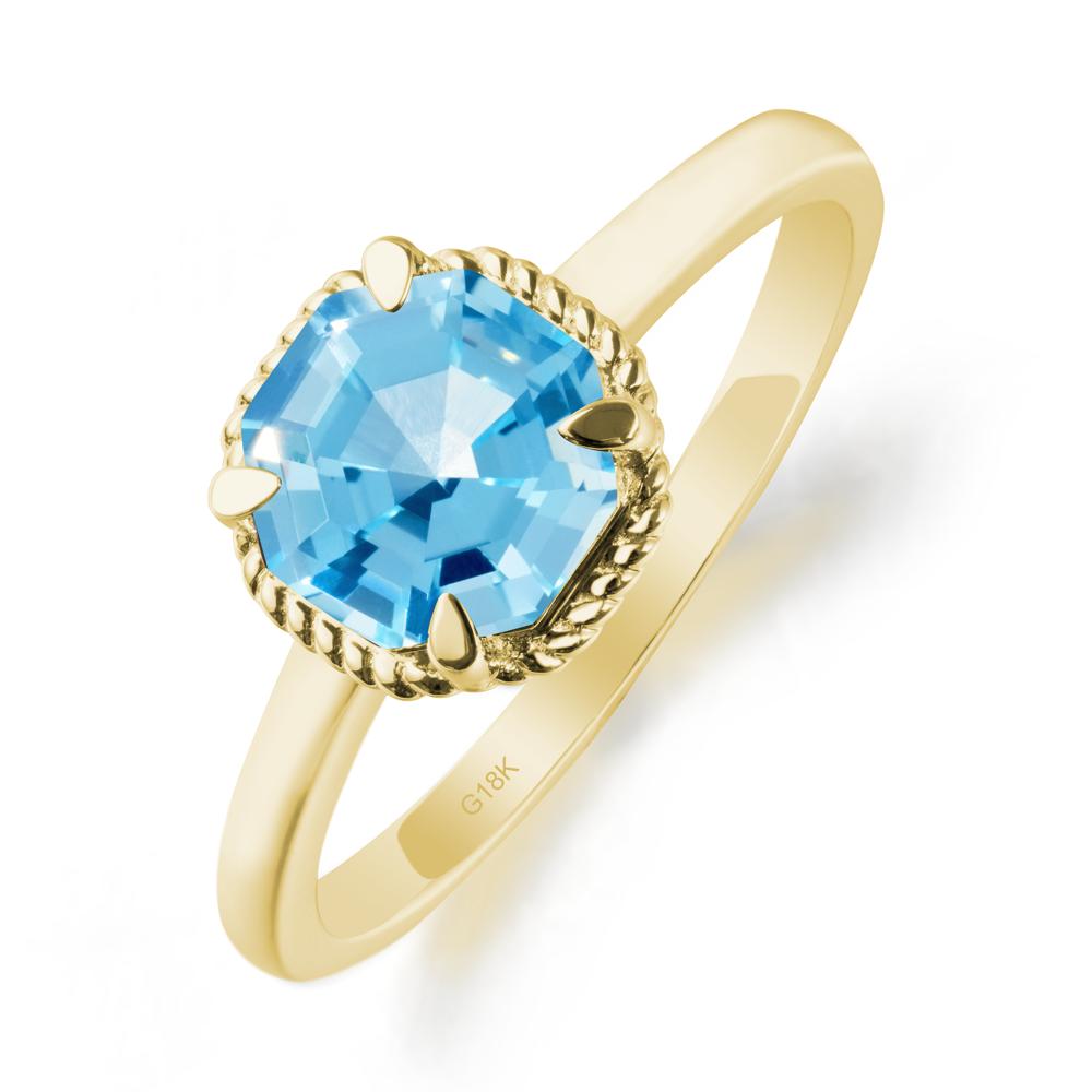 Twisted Rope Halo Octagon Swiss Blue Topaz Ring - LUO Jewelry #metal_18k yellow gold