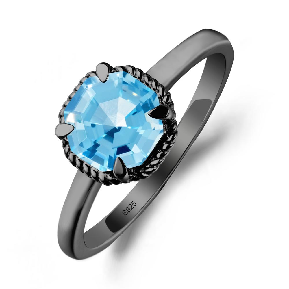 Twisted Rope Halo Octagon Swiss Blue Topaz Ring - LUO Jewelry #metal_black finish sterling silver