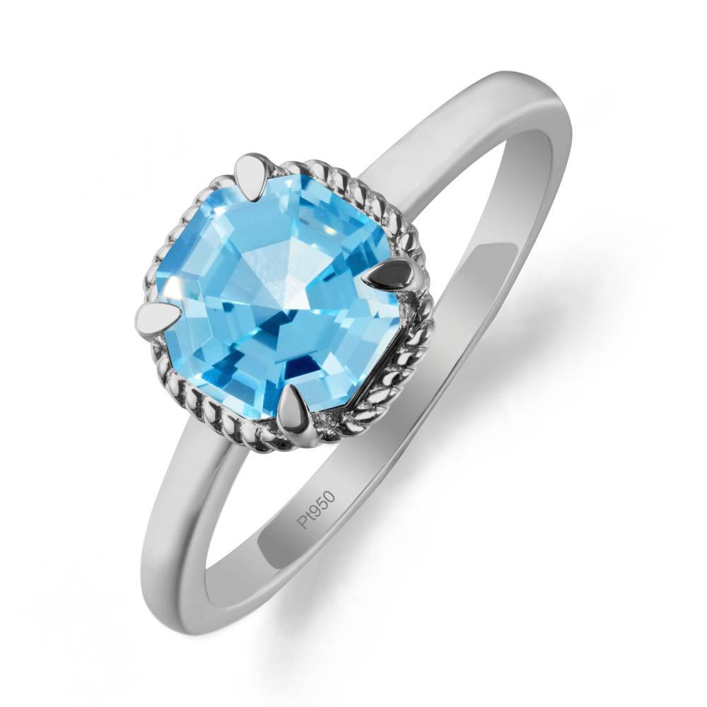 Twisted Rope Halo Octagon Swiss Blue Topaz Ring - LUO Jewelry #metal_platinum