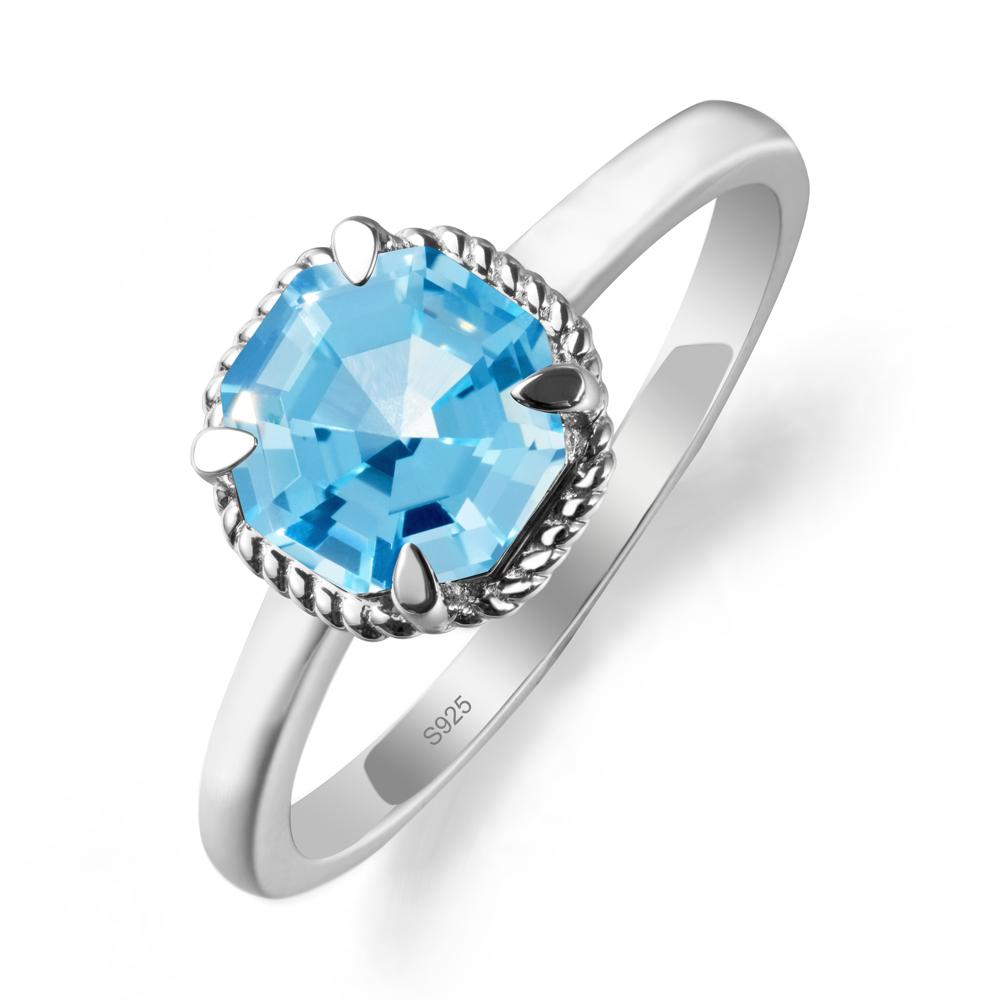 Twisted Rope Halo Octagon Swiss Blue Topaz Ring - LUO Jewelry #metal_sterling silver