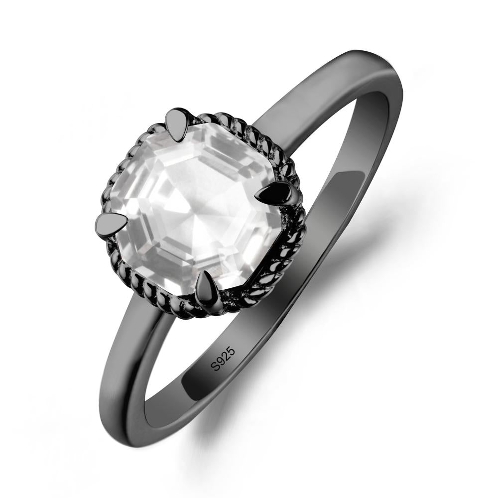 Simple Solitaire Octagon White Topaz Ring - LUO Jewelry #metal_black finish sterling silver
