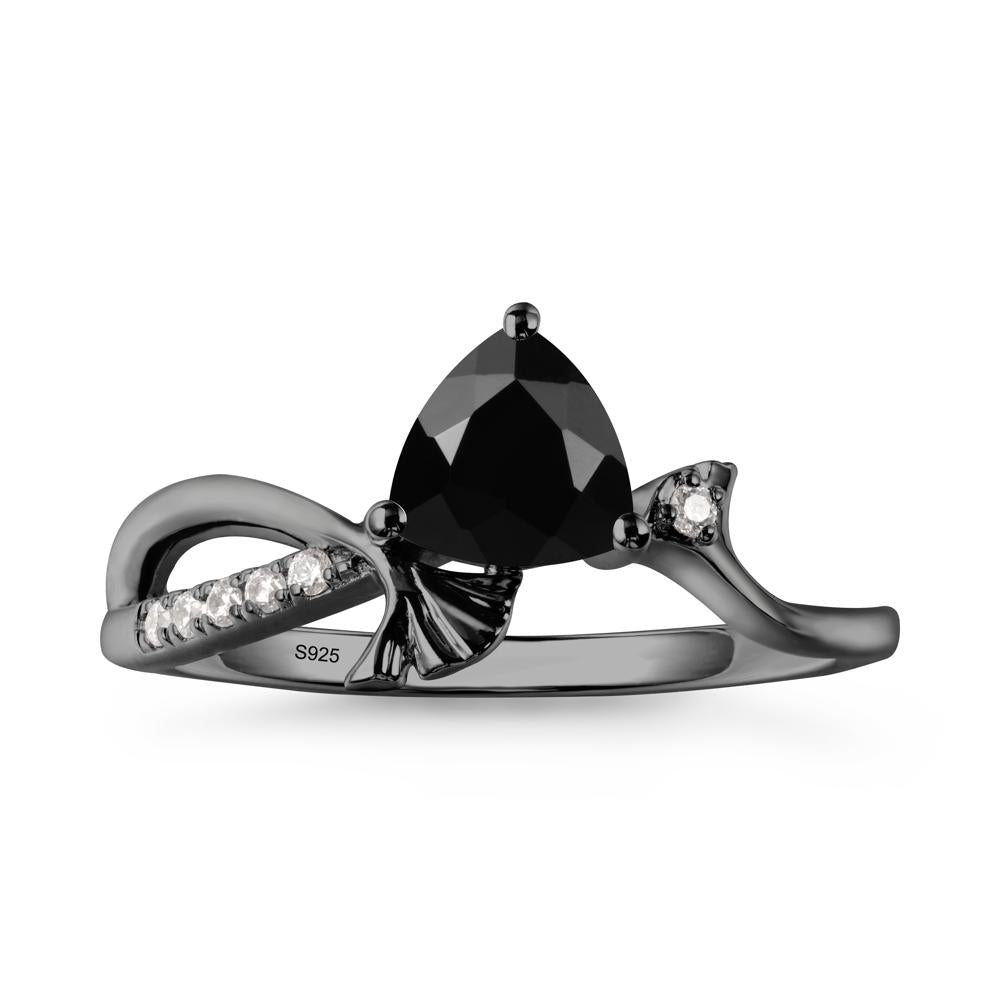 Trillion Black Spinel Ginkgo Leaf Ring - LUO Jewelry #metal_black finish sterling silver