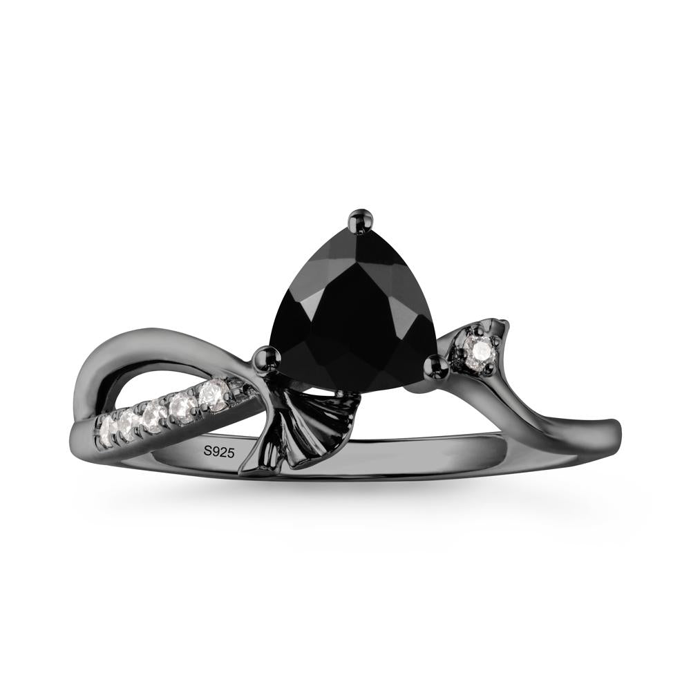 Trillion Black Spinel Ginkgo Leaf Ring - LUO Jewelry #metal_black finish sterling silver