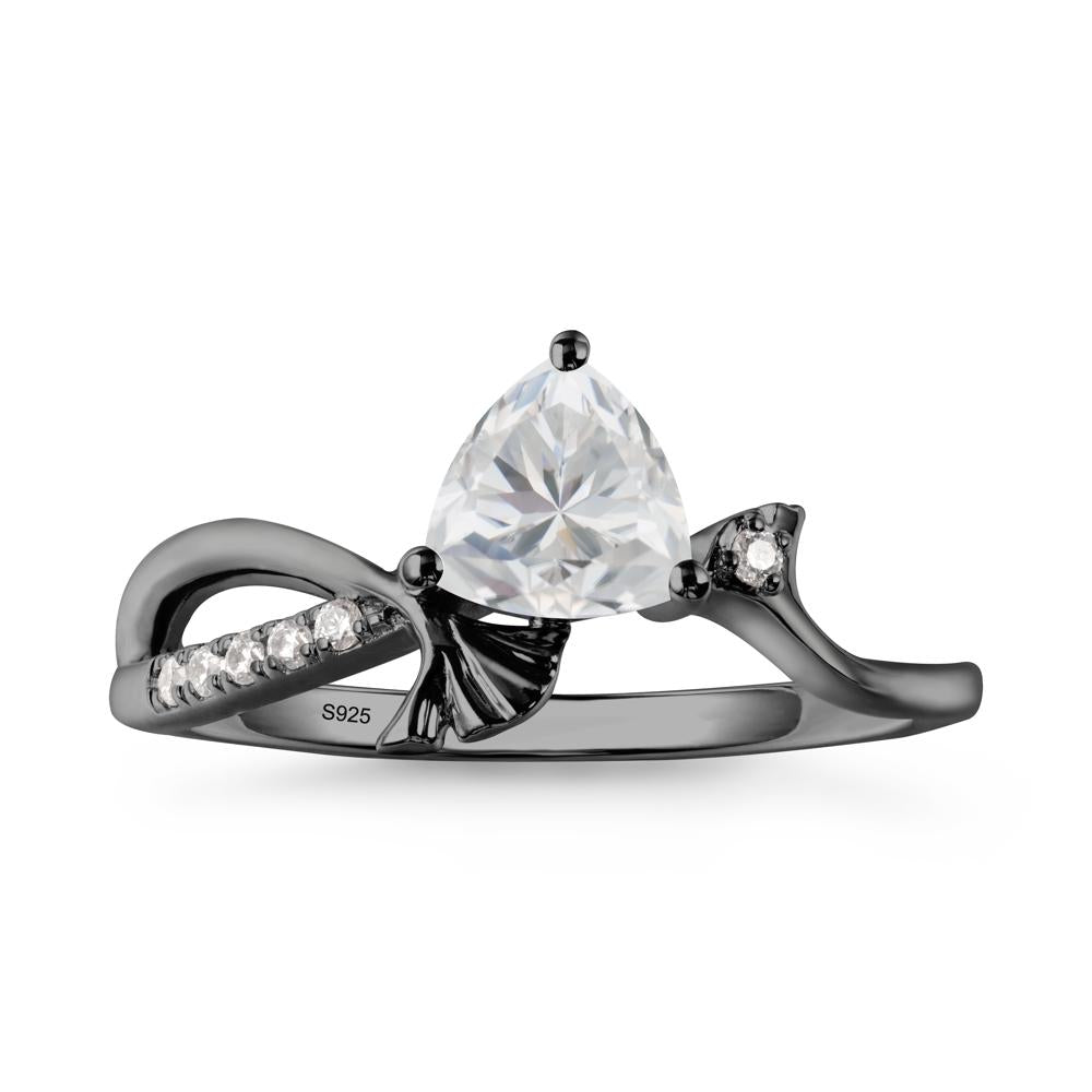 Trillion Cubic Zirconia Ginkgo Leaf Ring - LUO Jewelry #metal_black finish sterling silver