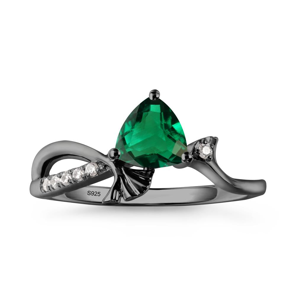 Trillion Emerald Ginkgo Leaf Ring - LUO Jewelry #metal_black finish sterling silver