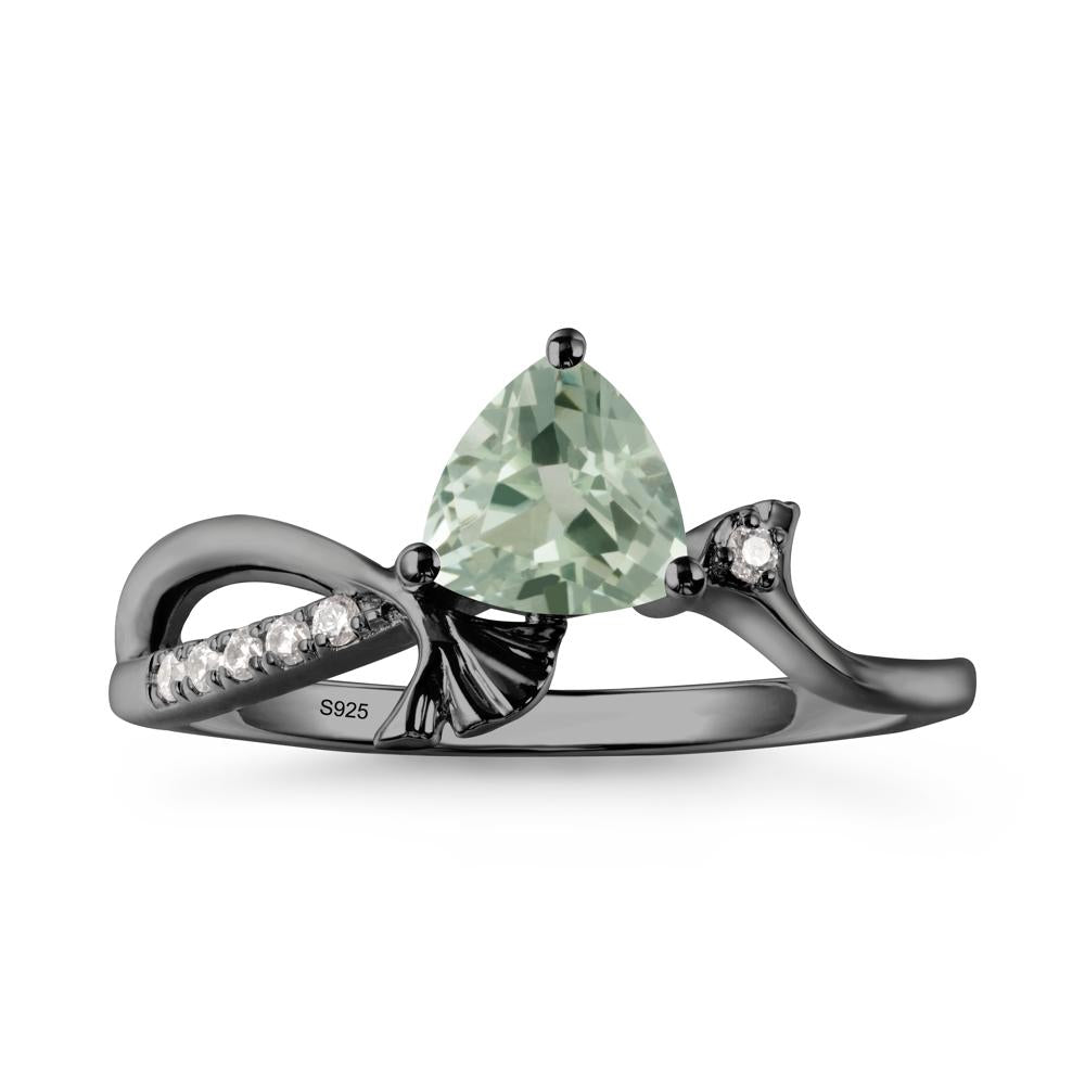 Trillion Green Amethyst Ginkgo Leaf Ring - LUO Jewelry #metal_black finish sterling silver