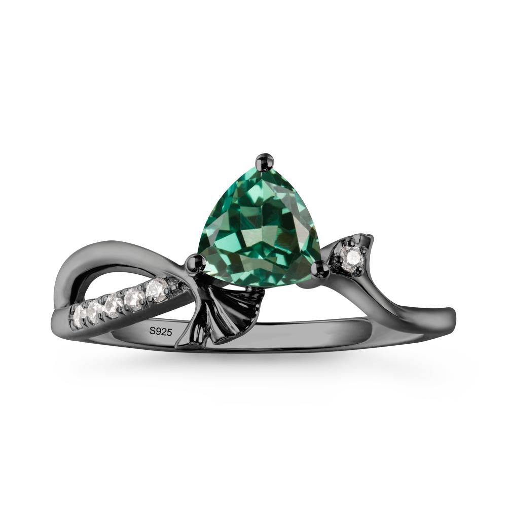 Ginkgo Leaf Trillion Green Sapphire Ring - LUO Jewelry #metal_black finish sterling silver