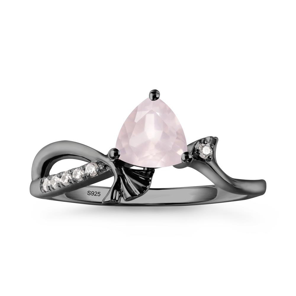 Ginkgo Leaf Trillion Rose Quartz Ring - LUO Jewelry #metal_black finish sterling silver
