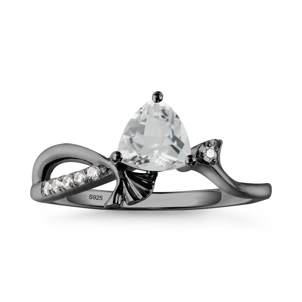 Trillion White Topaz Ginkgo Leaf Ring - LUO Jewelry #metal_black finish sterling silver