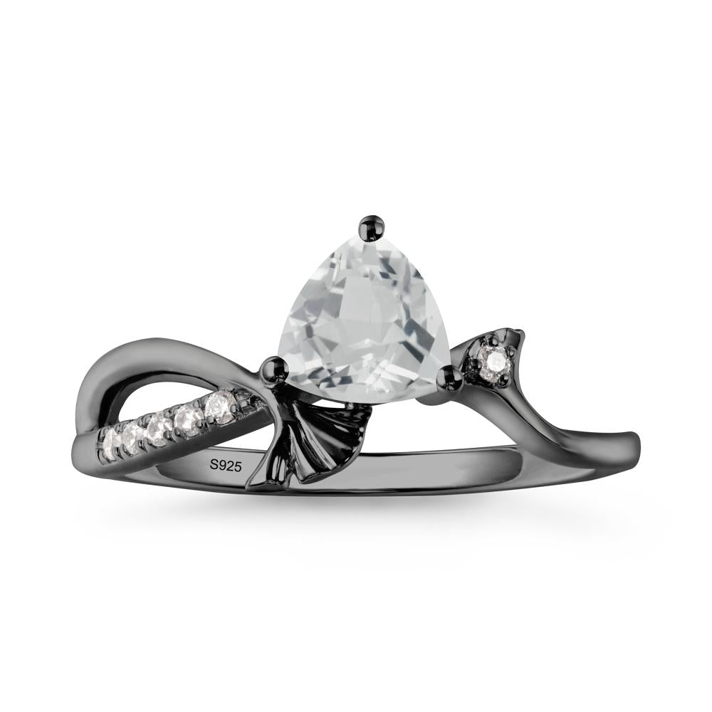 Trillion White Topaz Ginkgo Leaf Ring - LUO Jewelry #metal_black finish sterling silver