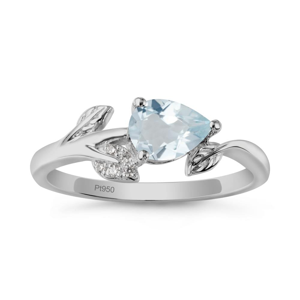 Sprouting Leaf Pear Aquamarine Ring - LUO Jewelry #metal_platinum