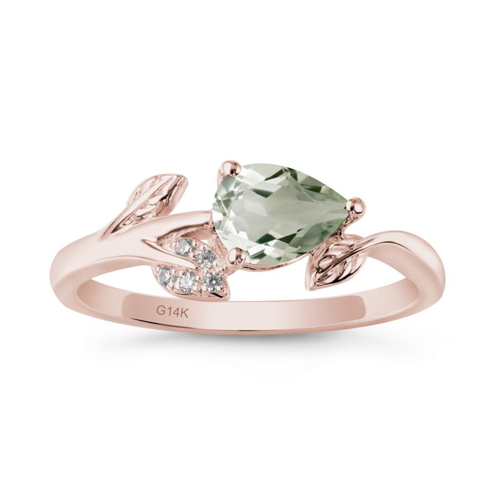 Pear Shaped Green Amethyst Leaf Ring - LUO Jewelry #metal_14k rose gold