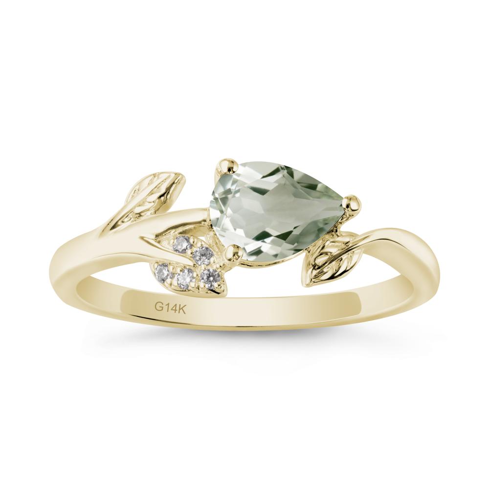 Pear Shaped Green Amethyst Leaf Ring - LUO Jewelry #metal_14k yellow gold