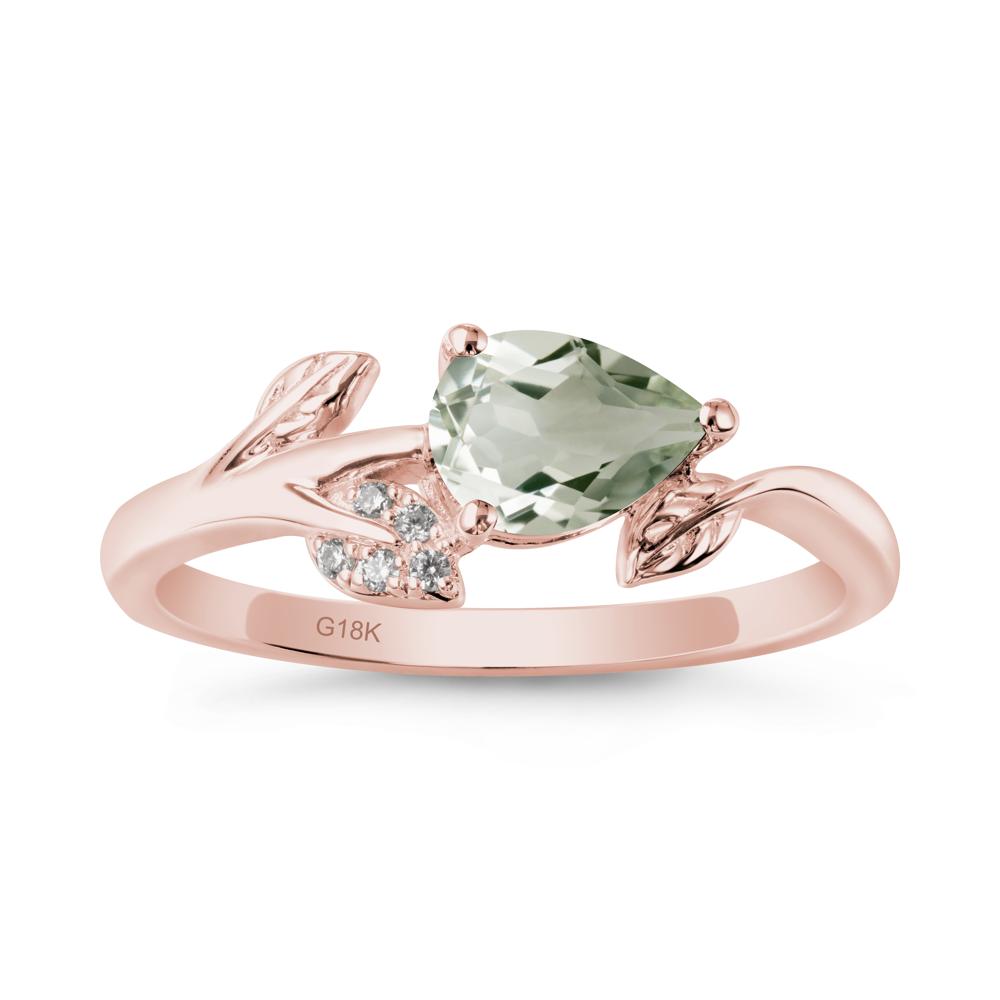 Pear Shaped Green Amethyst Leaf Ring - LUO Jewelry #metal_18k rose gold