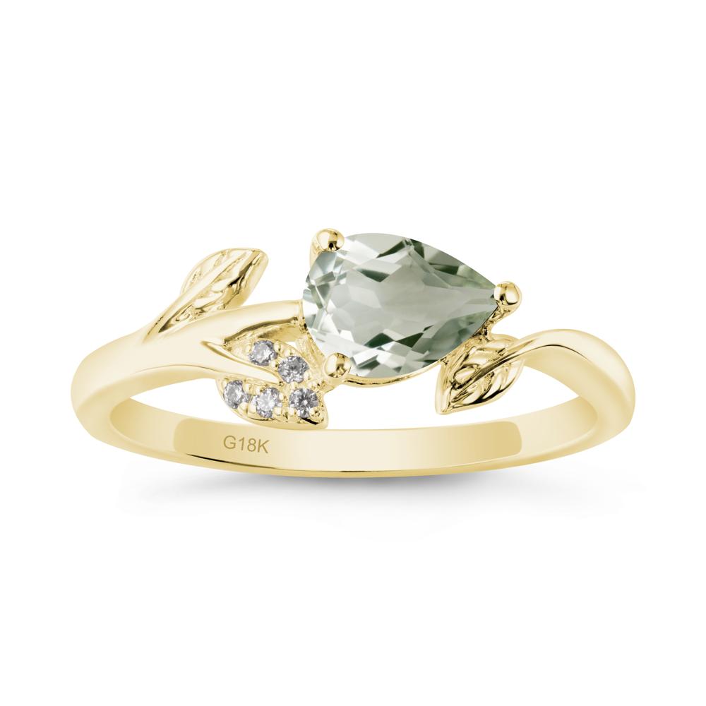 Pear Shaped Green Amethyst Leaf Ring - LUO Jewelry #metal_18k yellow gold