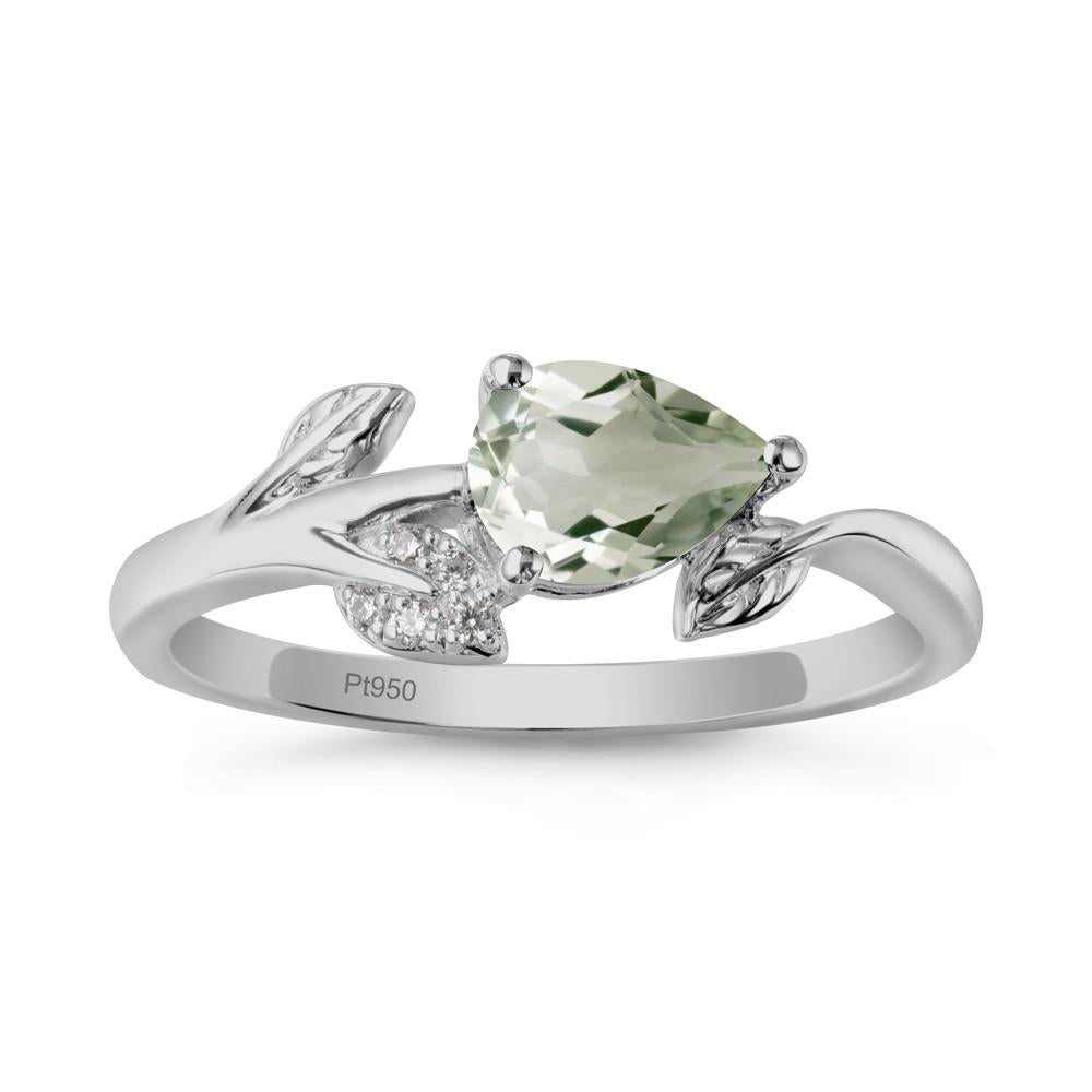 Pear Shaped Green Amethyst Leaf Ring - LUO Jewelry #metal_platinum