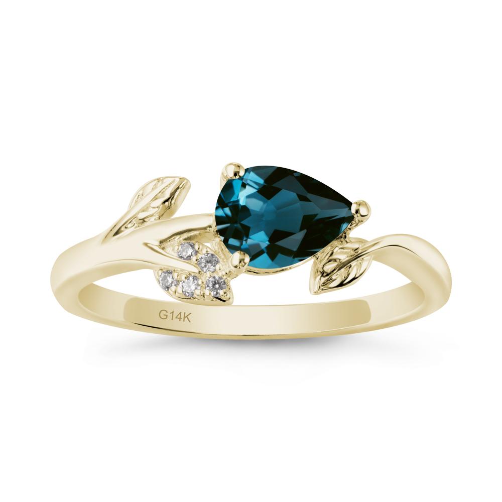 Sprouting Leaf Pear London Blue Topaz Ring - LUO Jewelry #metal_14k yellow gold