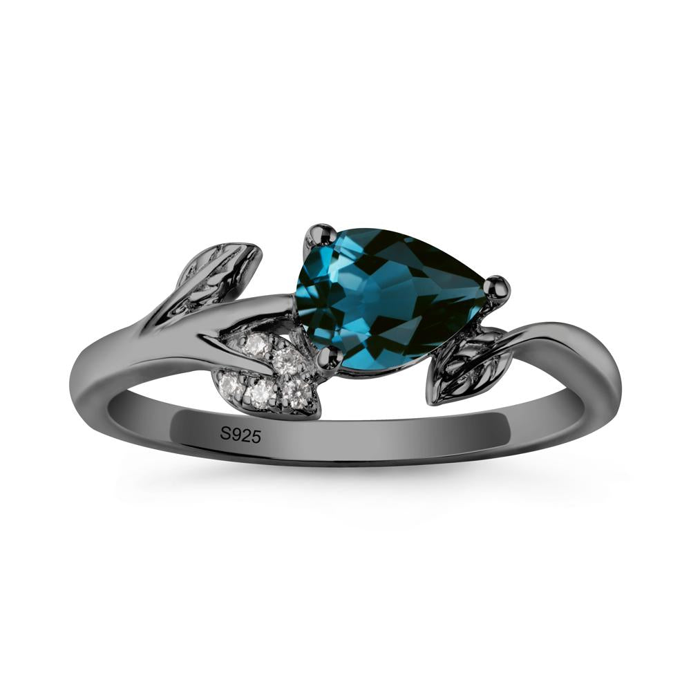 Sprouting Leaf Pear London Blue Topaz Ring - LUO Jewelry #metal_black finish sterling silver