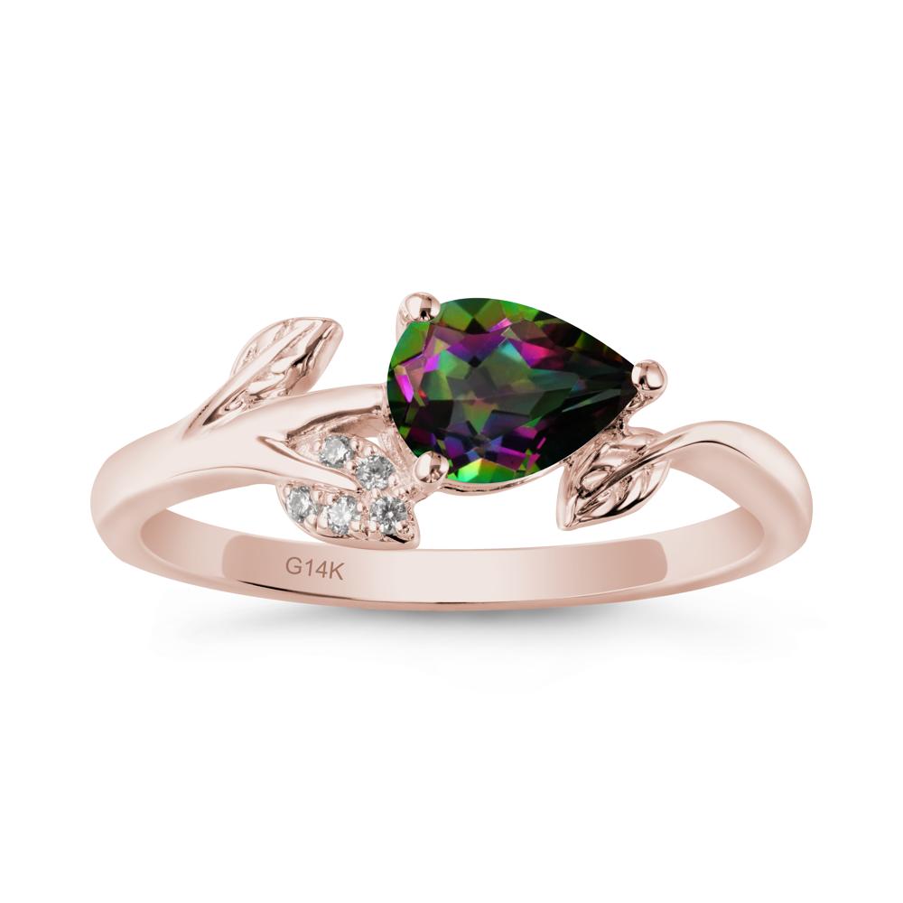 Pear Shaped Mystic Topaz Leaf Ring - LUO Jewelry #metal_14k rose gold