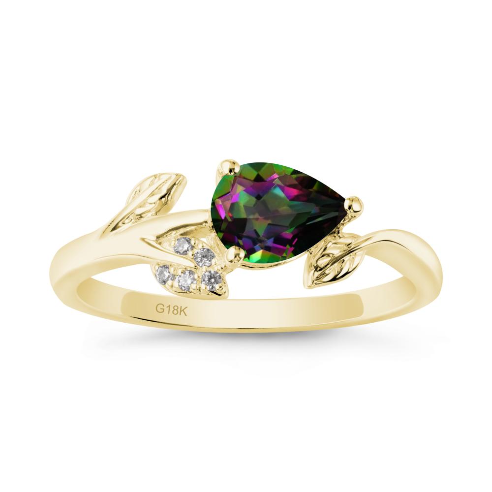 Pear Shaped Mystic Topaz Leaf Ring - LUO Jewelry #metal_18k yellow gold