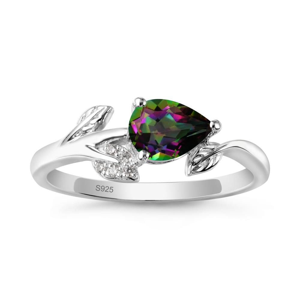 Pear Shaped Mystic Topaz Leaf Ring - LUO Jewelry #metal_sterling silver