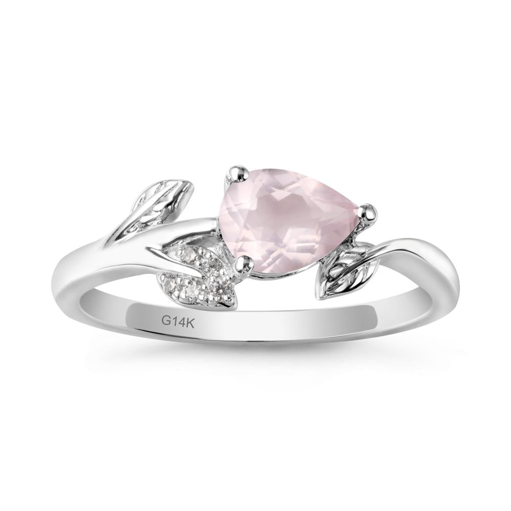 Sprouting Leaf Pear Rose Quartz Ring - LUO Jewelry #metal_14k white gold