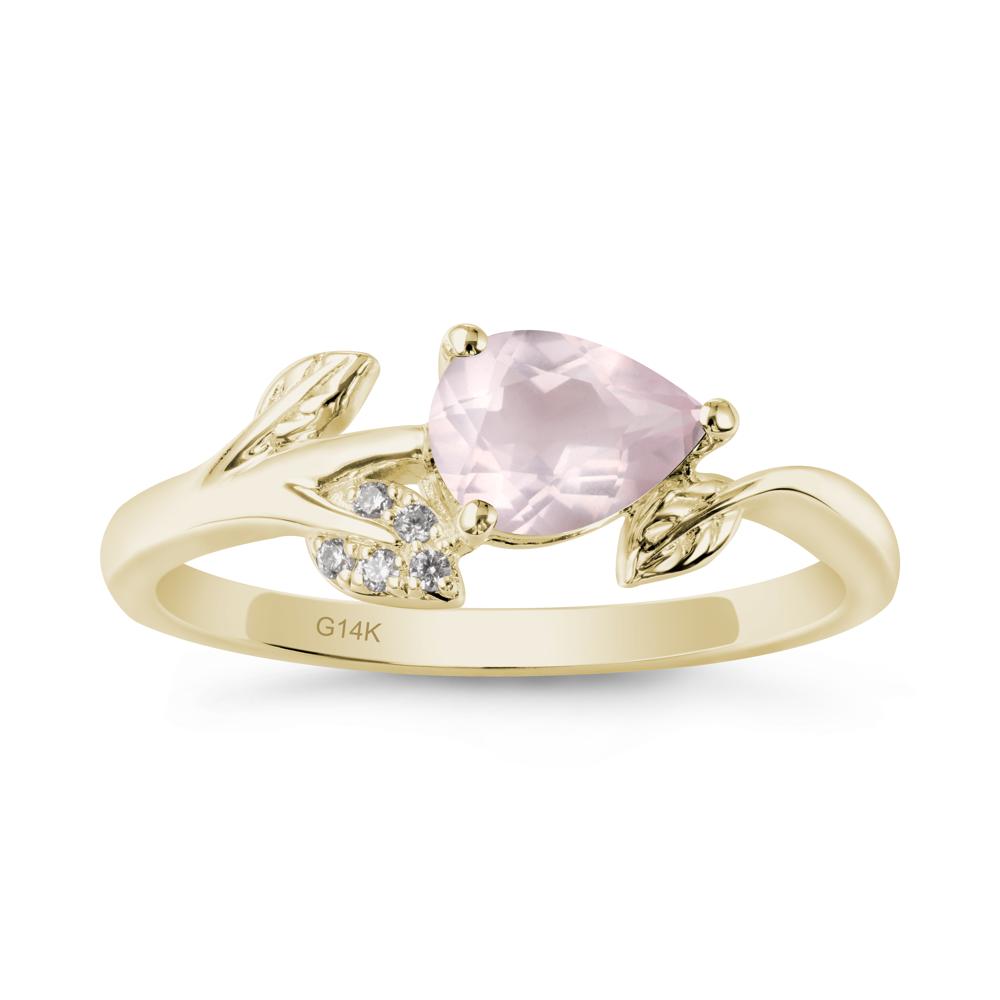 Sprouting Leaf Pear Rose Quartz Ring - LUO Jewelry #metal_14k yellow gold