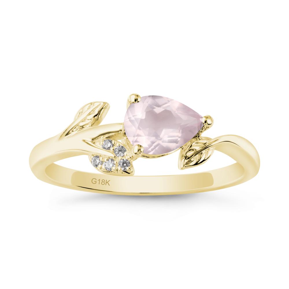 Sprouting Leaf Pear Rose Quartz Ring - LUO Jewelry #metal_18k yellow gold