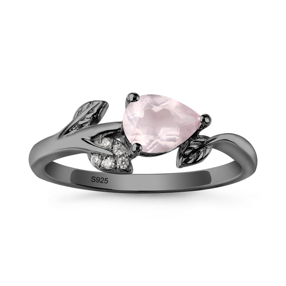 Sprouting Leaf Pear Rose Quartz Ring - LUO Jewelry #metal_black finish sterling silver