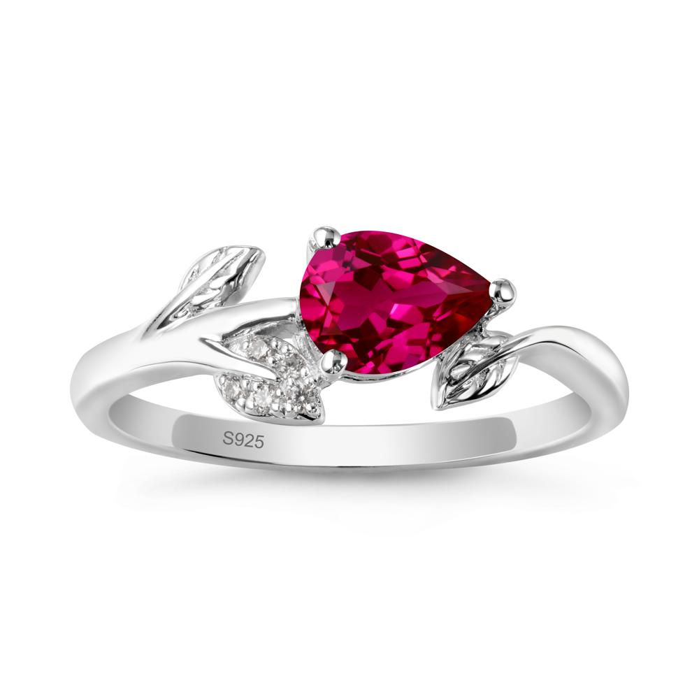 Pear Shaped Ruby Leaf Ring - LUO Jewelry #metal_sterling silver