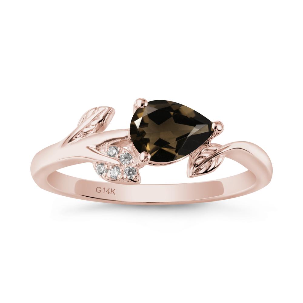 Pear Shaped Smoky Quartz Leaf Ring - LUO Jewelry #metal_14k rose gold