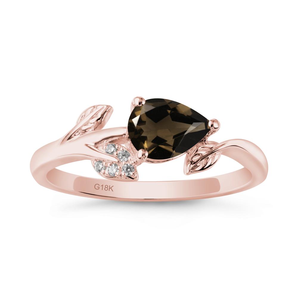 Pear Shaped Smoky Quartz Leaf Ring - LUO Jewelry #metal_18k rose gold