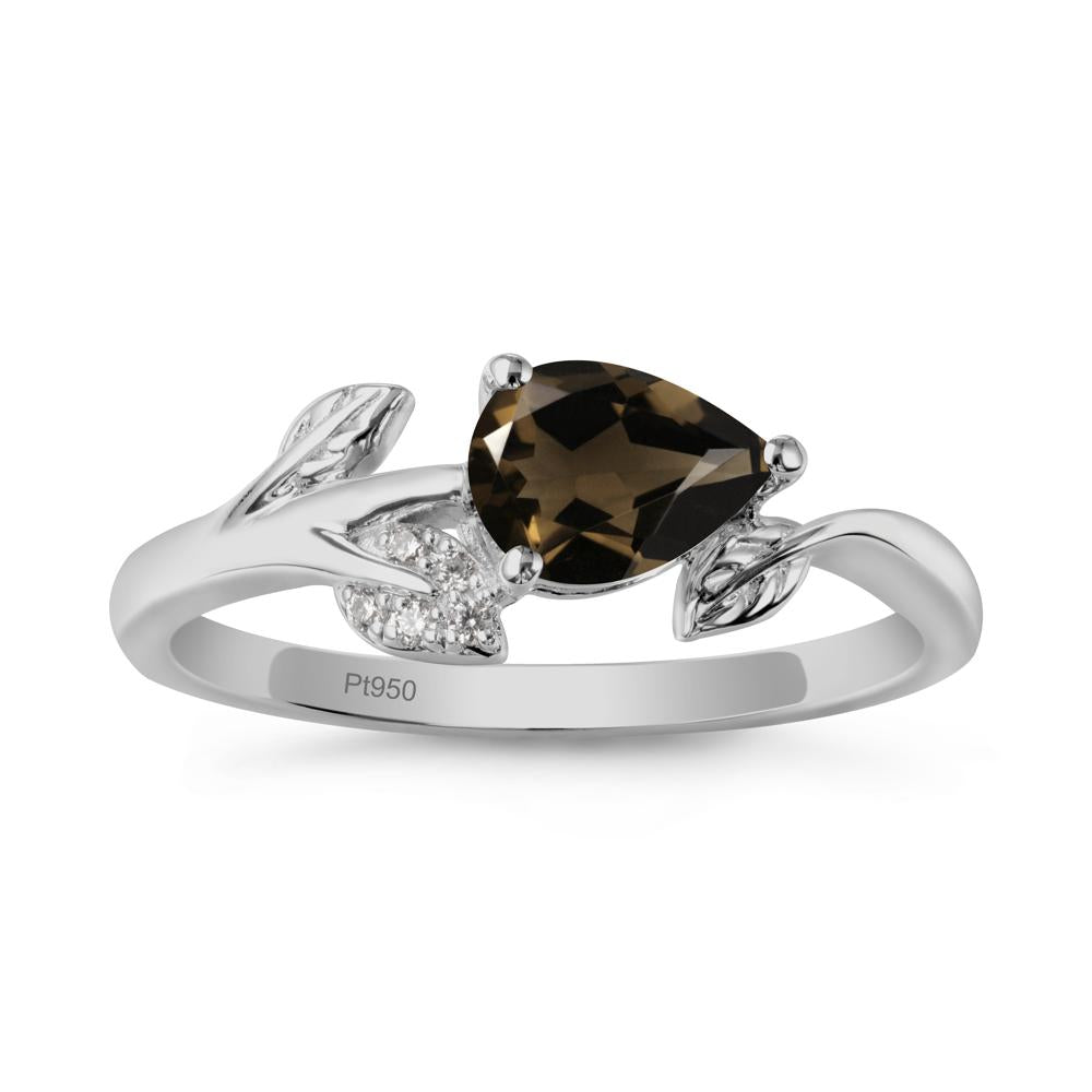 Pear Shaped Smoky Quartz Leaf Ring - LUO Jewelry #metal_platinum