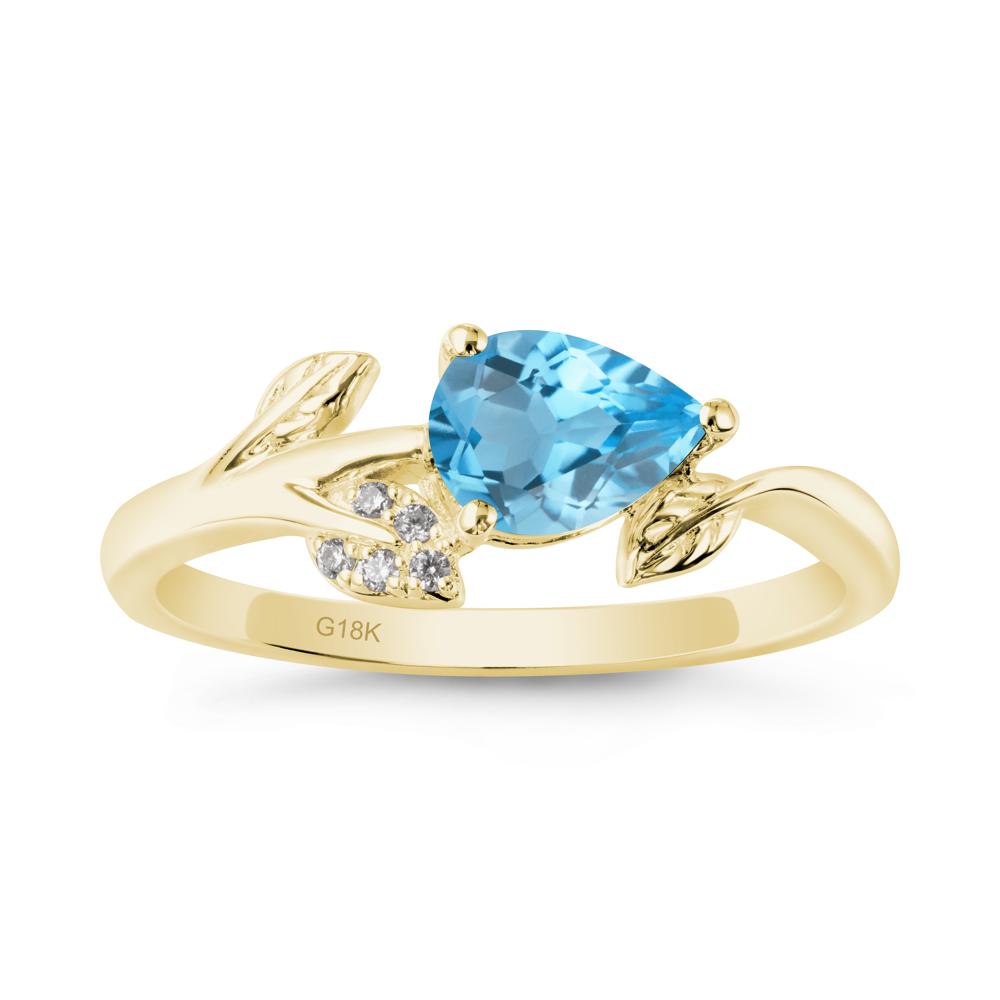 Sprouting Leaf Pear Swiss Blue Topaz Ring - LUO Jewelry #metal_18k yellow gold