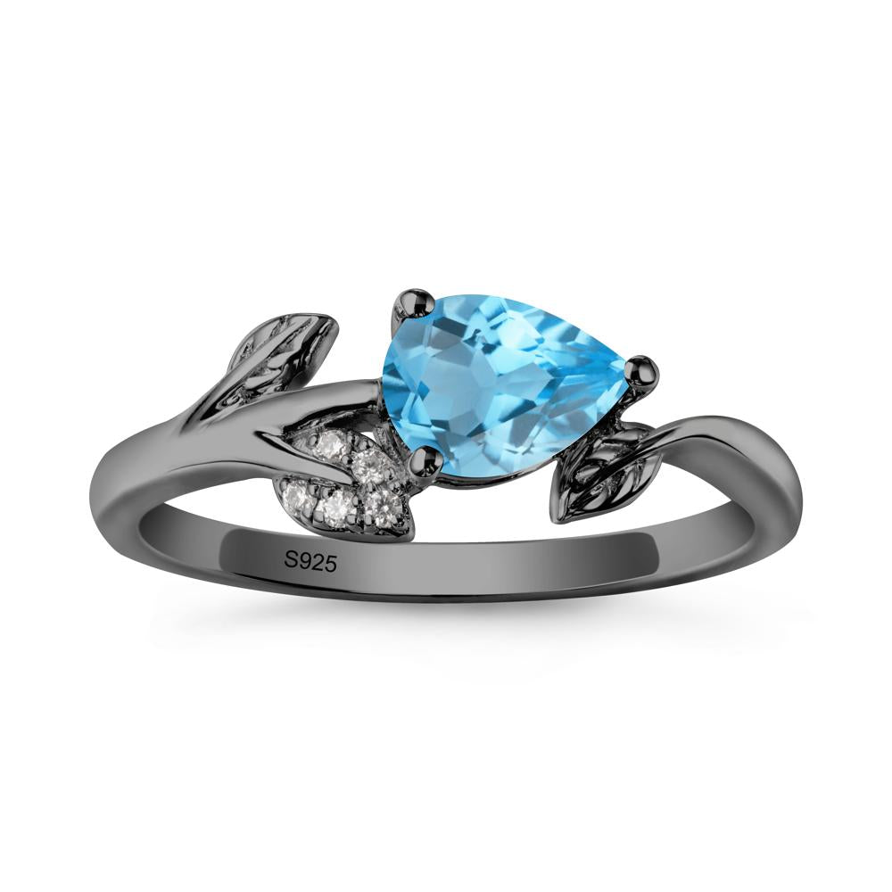 Sprouting Leaf Pear Swiss Blue Topaz Ring - LUO Jewelry #metal_black finish sterling silver