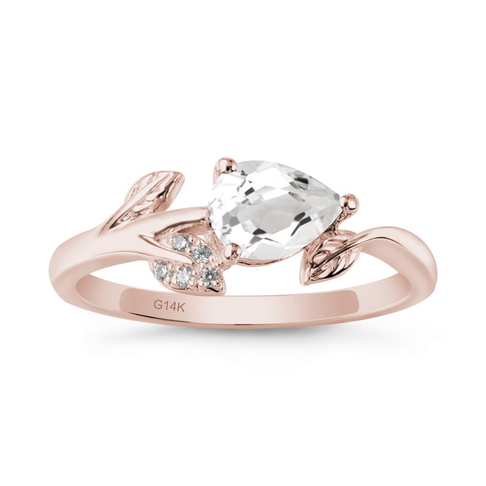 Pear Shaped White Topaz Leaf Ring - LUO Jewelry #metal_14k rose gold