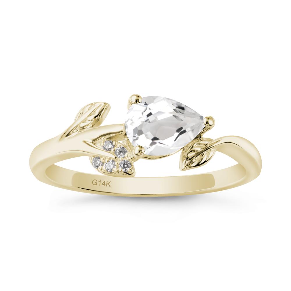 Pear Shaped White Topaz Leaf Ring - LUO Jewelry #metal_14k yellow gold