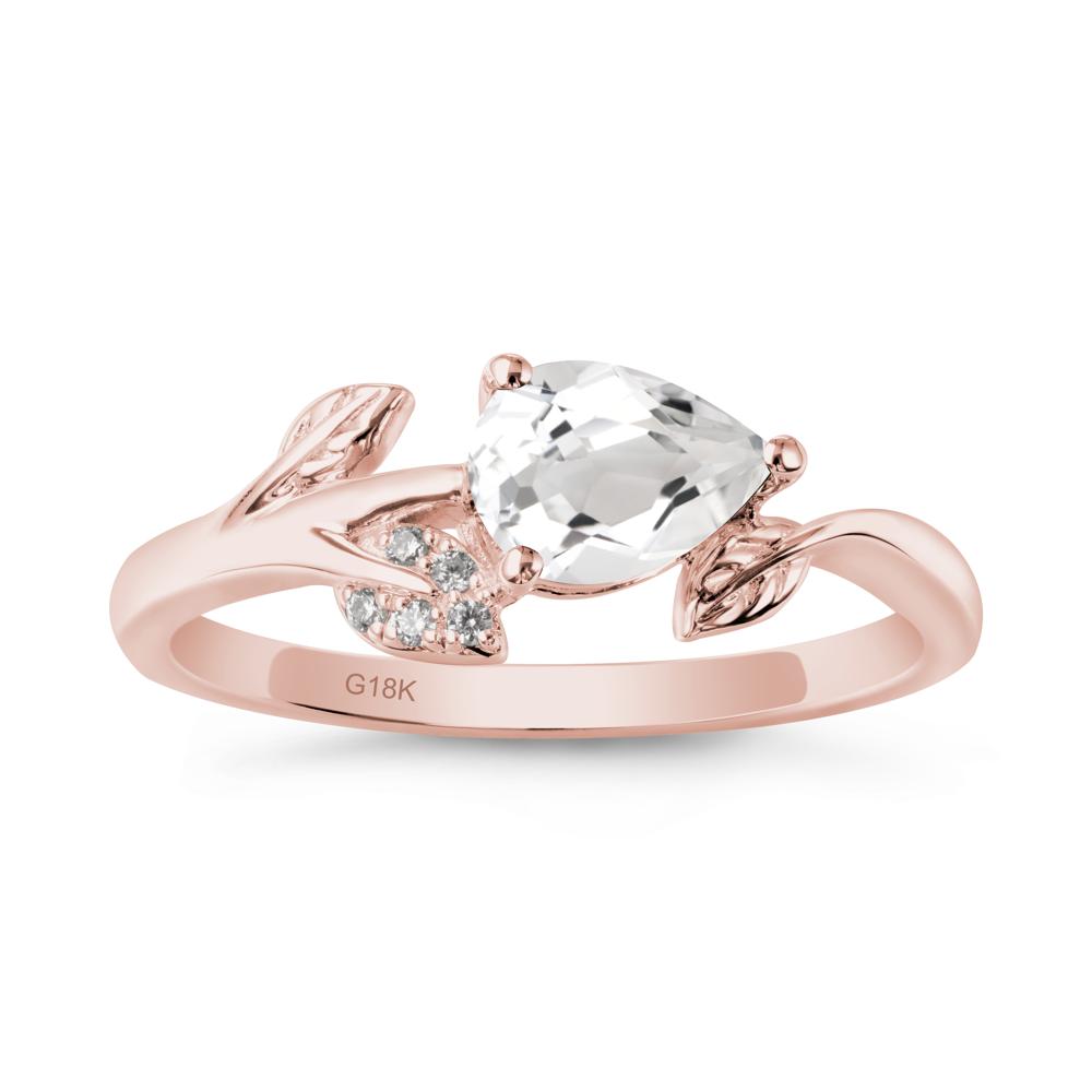 Pear Shaped White Topaz Leaf Ring - LUO Jewelry #metal_18k rose gold