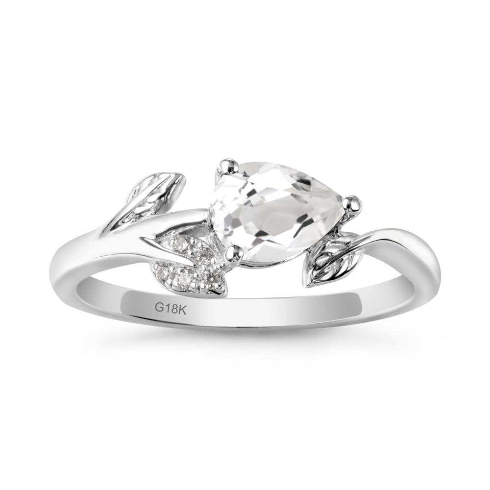 Pear Shaped White Topaz Leaf Ring - LUO Jewelry #metal_18k white gold