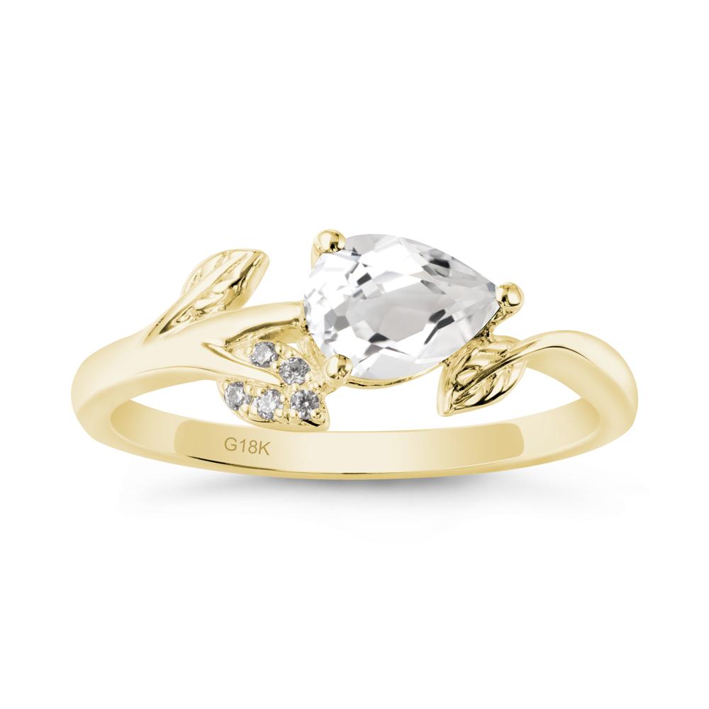 Pear Shaped White Topaz Leaf Ring - LUO Jewelry #metal_18k yellow gold