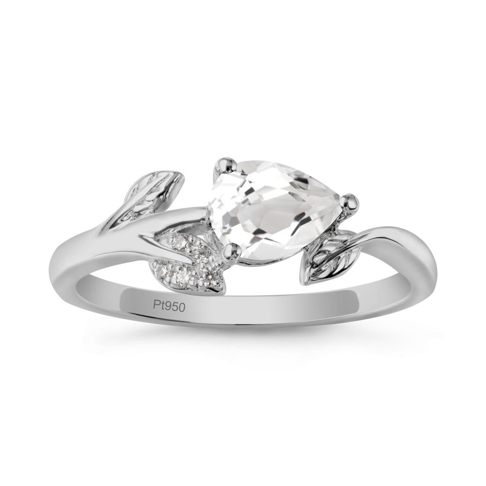 Pear Shaped White Topaz Leaf Ring - LUO Jewelry #metal_platinum