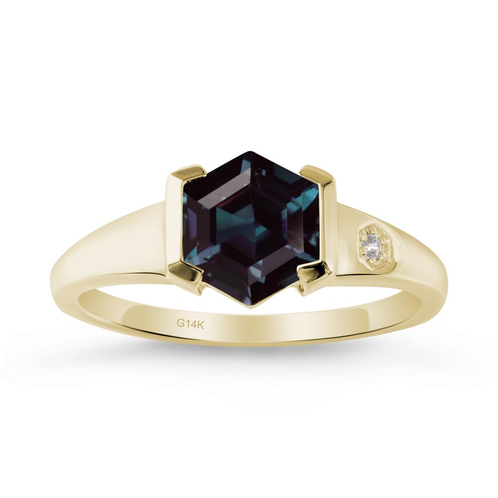Hexagonal Alexandrite Ring with Half-Bezel Setting - LUO Jewelry #metal_14k yellow gold