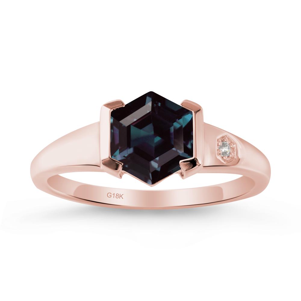 Hexagonal Alexandrite Ring with Half-Bezel Setting - LUO Jewelry #metal_18k rose gold
