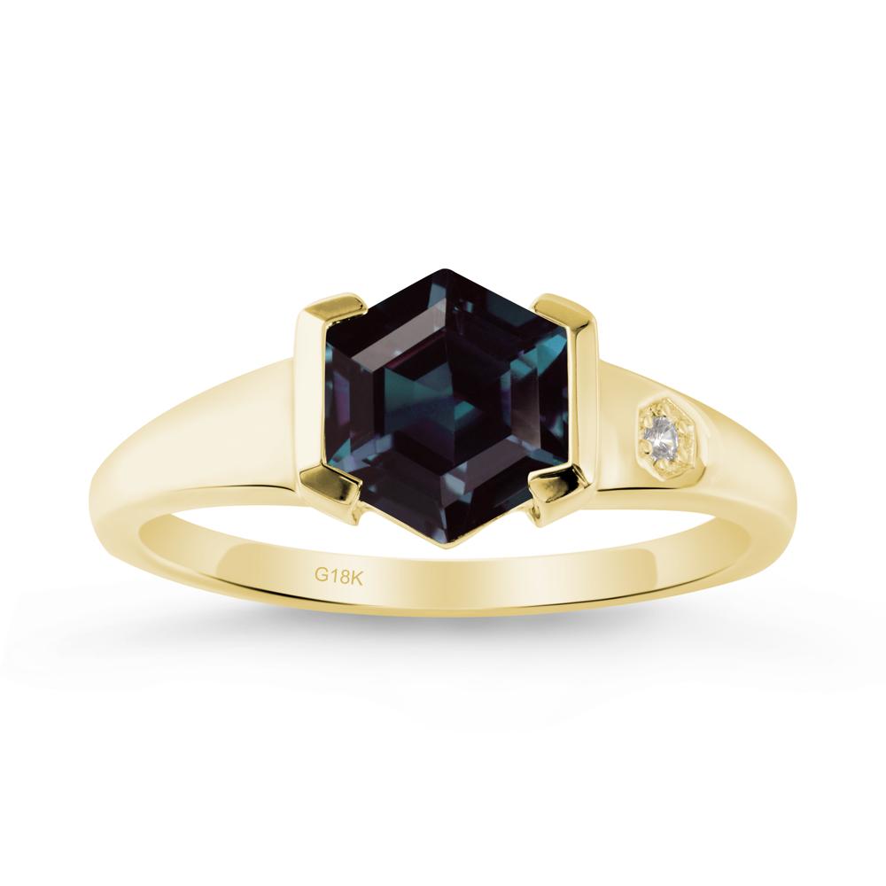 Hexagonal Alexandrite Ring with Half-Bezel Setting - LUO Jewelry #metal_18k yellow gold