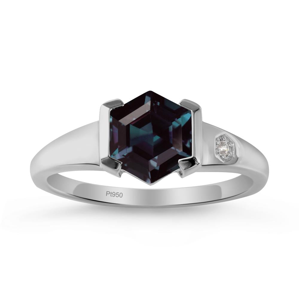 Hexagonal Alexandrite Ring with Half-Bezel Setting - LUO Jewelry #metal_platinum