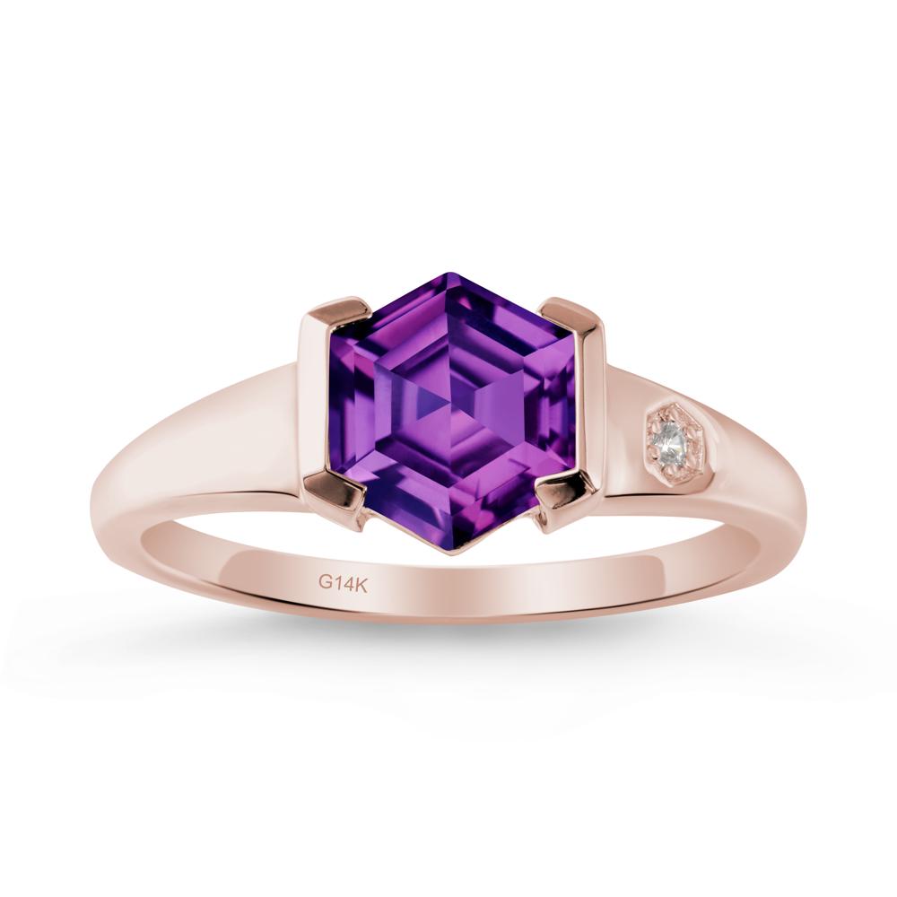 Half-Bezel Hexagonal Amethyst Ring - LUO Jewelry #metal_14k rose gold
